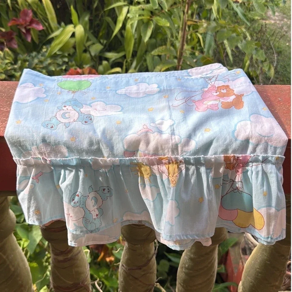 Vintage Care Bears Ruffled Window Valance Curtain Light Blue 80s 84x12